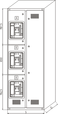Widok elewacji szafy odbiorczej z wyłącznikami mocy 3WL