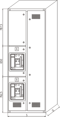 Widok elewacji szafy odbiorczej z wyłącznikami mocy 3WL