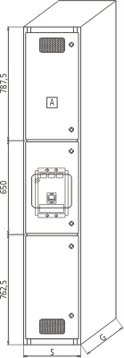 Widok elewacji szafy sprzęgłowej o głębokości powyżej 600mm z wyłącznikami mocy NZM3