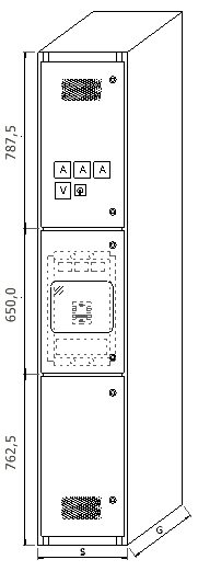 Widok elewacji szafy zasilającej z wyłącznikiem kompaktowym NZM