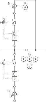 Schemat jednokreskowy szafy zasilająco - sprzęgłowej ZDS z wyłącznikami mocy 3WL11