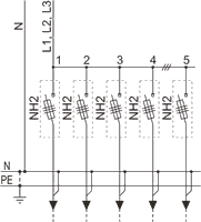 Rozdzielnica nN typu RN-W, człon odpływowy CO-5, schemat elektryczny