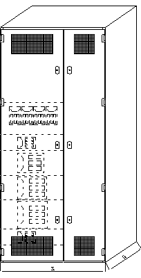 Widok elewacji szafy odbiorczej z rozłącznikami bezpiecznikowymi skrzynkowymi